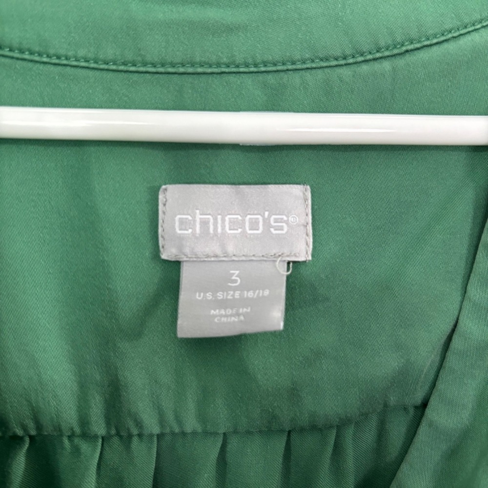 Chicos Green Modal Tiered Maxi Dress V-Neck Roll Tab Sleeve Size 3 XL 16/18 - Picture 6 of 8